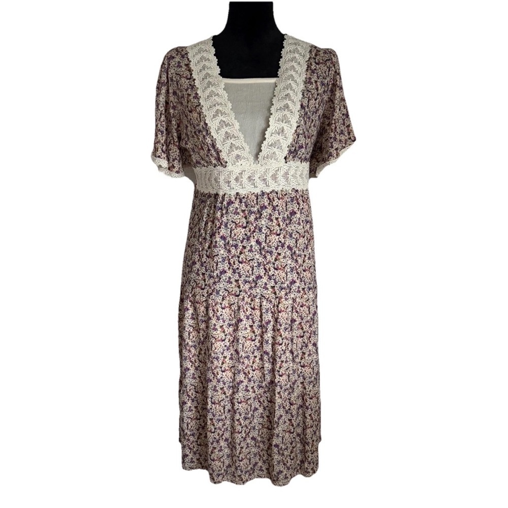Prairie Dress S Ditsy Floral Crochet  Grunge Cottage Country Boho Cabincore